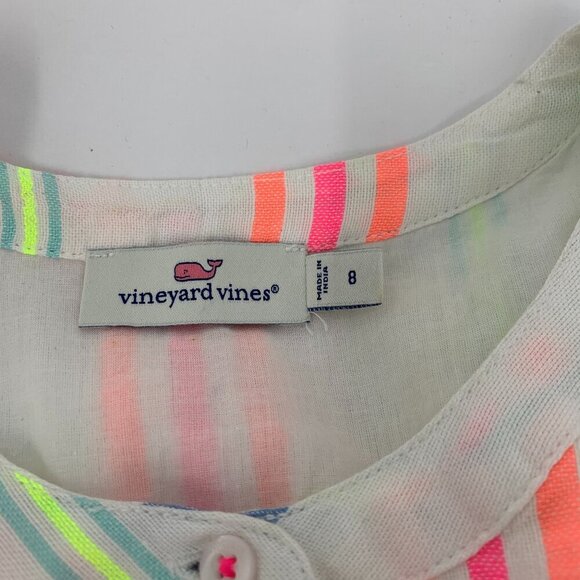Vineyard Vines Guava button front mini dress stripe white ruffle shift cotton 8 - Picture 4 of 4